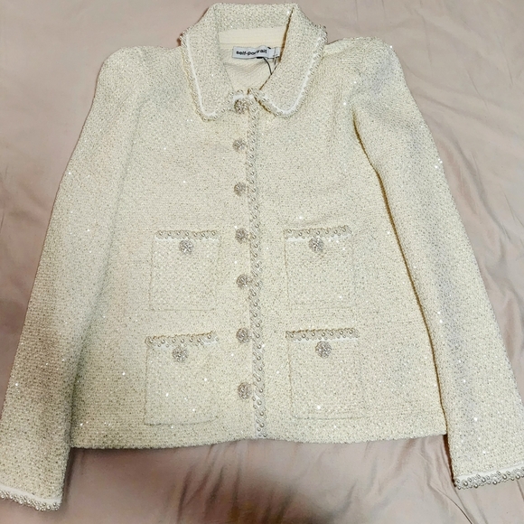 Self-Portrait CREAM SEQUIN KNIT PEARL CARDIGAN ASO Kate Middleton - Picture 5 of 7